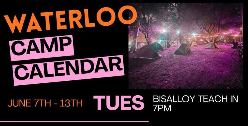 Artwork for event Save Waterloo Encampment - Bisalloy picket teach-in, 7pm 09/06/2026 Save Waterloo Encampment, 251 Cope St, Waterloo NSW 2017