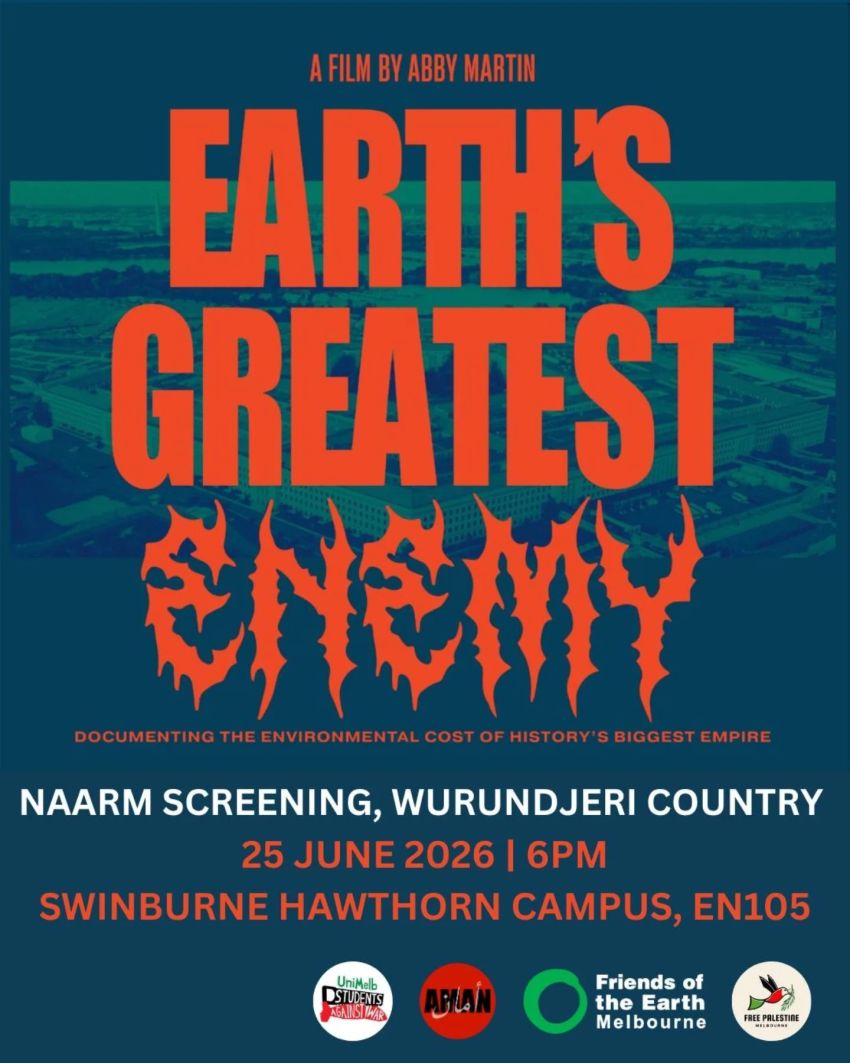 Artwork and poster for event "Film screening: Earth's Greatest Enemy" 6pm-9pm 25/06/2026 Room EN105, EN Building, John Sh, Swinburn University, Hawthorn, VIC 3122