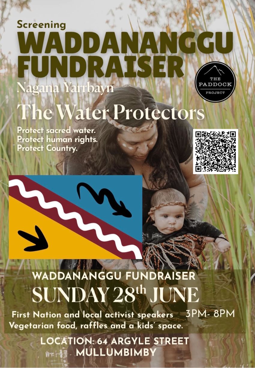 Artwork and poster for event "Film screening: Nagana Yarrbayn – The Water Protectors" 3pm-8pm 28/06/2026 The Paddock, 64 Argyle Street, Mullumbimby NSW 2482