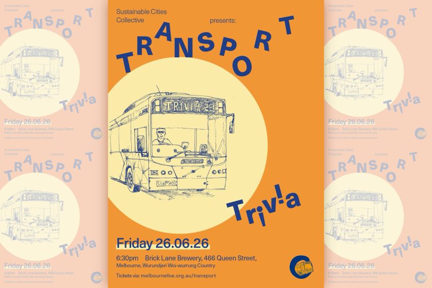 Artwork and main image for event listing "Transport Trivia 3" 6pm-9pm 26/06/2026 Brick Lane Brewery, 466 Queen St Naarm, VIC 3000