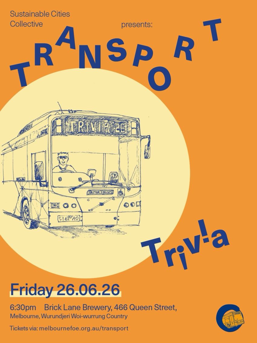 Artwork and poster for event "Transport Trivia 3" 6pm-9pm 26/06/2026 Brick Lane Brewery, 466 Queen St Naarm, VIC 3000