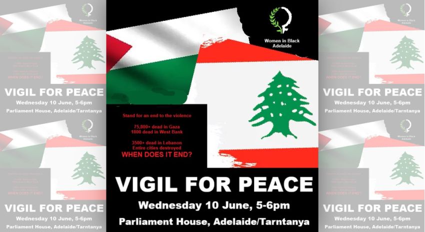 Artwork and main image for event listing "Vigil for Peace" 5pm-6pm 10/06/20206 Parliament House, North Terrace, Tarntanya SA 5000