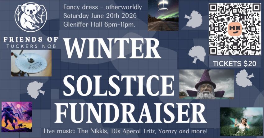 Artwork and main image for event listing "Winter Solstice Fundraiser" 6pm-11pm 20/06/2026 The Gleniffer Hall, 8 Promised Land Rd, Gleniffer NSW 2454