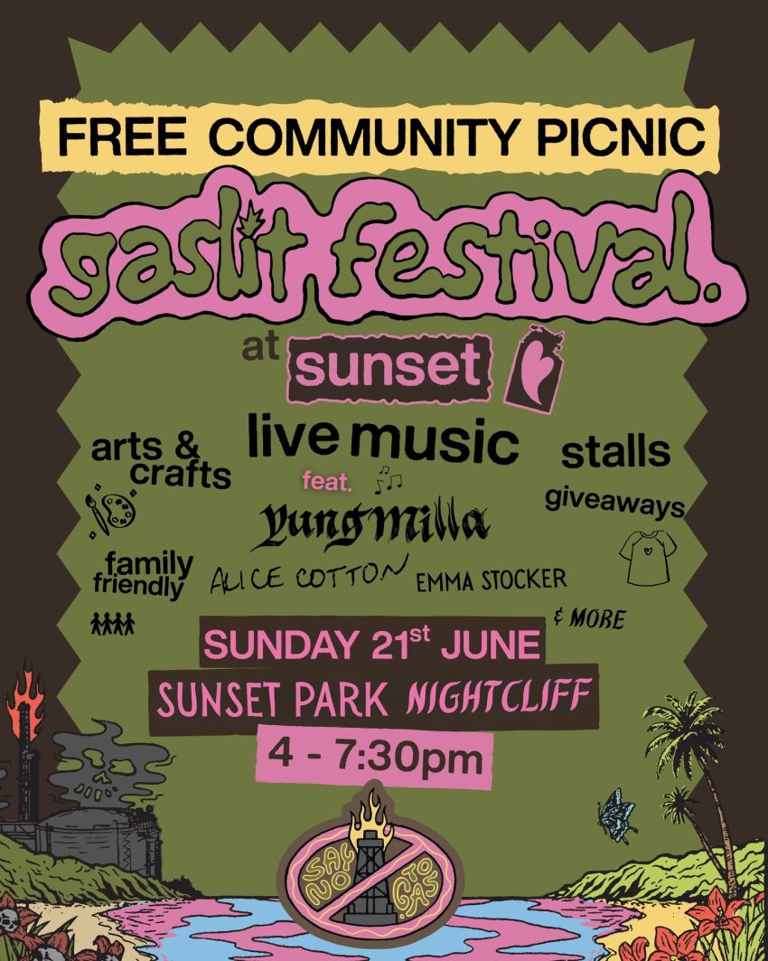 Artwork and poster for event "Gaslit Festival at Sunset – Free community picnic" 4pm-7:30pm 21/06/2026 Sunset Park, 3 Aralia St, Nightcliff NT 0810
