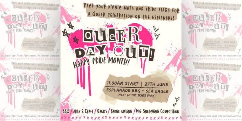 Artwork and main image for event listing "Queer Day Out BBQ & Picnic" 11am 27/06/2026 Esplanade BBQ - Sea Eagle, Esplanade Gimuy Qld 4870