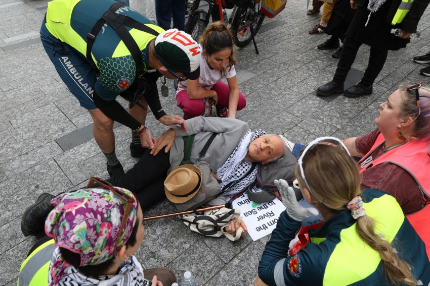 Elderly Jewish psychologist Stephen Heydt knocked over by police
