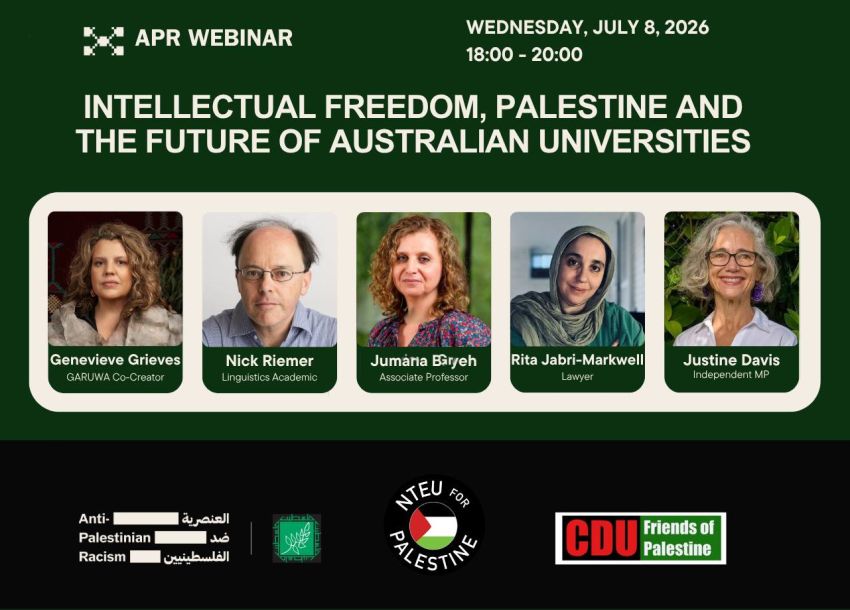 Artwork and image for event "Webinar: Intellectual freedom, Palestine and the future of Australian universities"