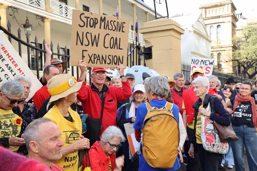 A protest outside NSW Parliament against coal mining expansion. Photo: Lock The Gate Alliance