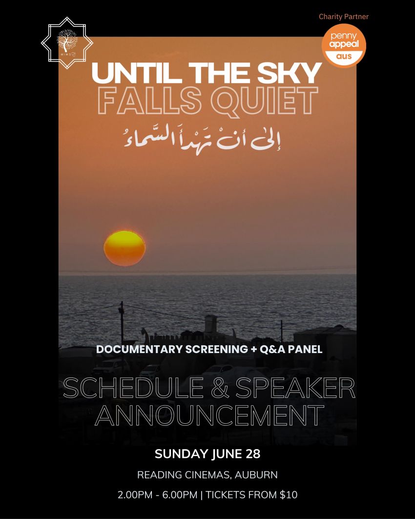 Artwork and poster for event "Film screening: Until the Sky Falls Quiet" 2pm-6pm 28/06/2026 Reading Cinemas Auburn, 100 Parramatta Rd, Auburn NSW 2144