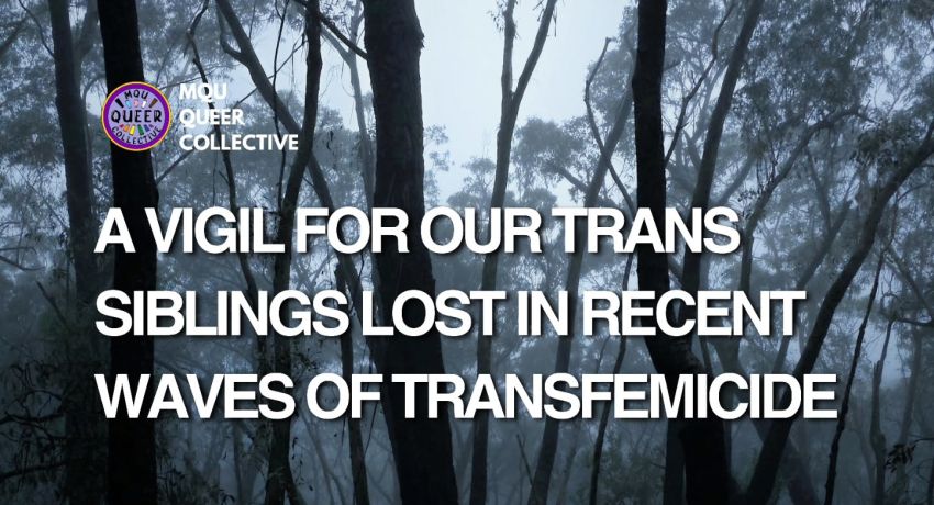 Artwork and poster for event "A Vigil For Our Trans Siblings lost in recent waves of transfemicide" 1pm 28/06/2026 Pride Square, 1A Bedford St, Newtown NSW 2042