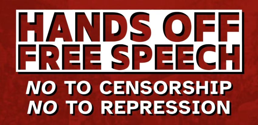 Artwork and image for event "Protest: Hands Off Free Speech" 5pm 30/06/2026 Melbourne Town Hall, 90/130 Swanston St, Melbourne VIC 3000