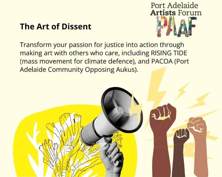 Artwork and image for event "The Art of Dissent workshops" QT Hub, 67 Spring St, Queenstown SA 5014
