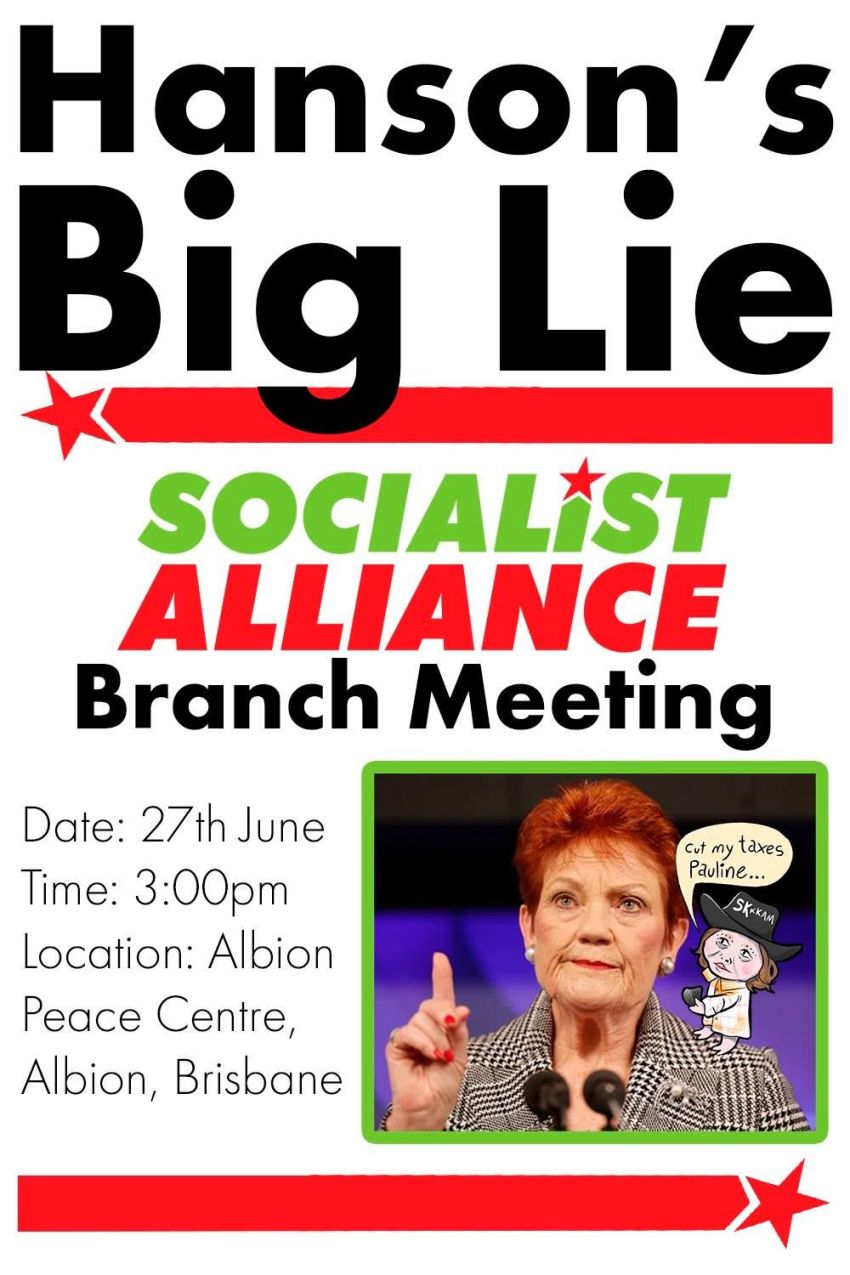 Socialist Alliance meeting: Hanson's big lie