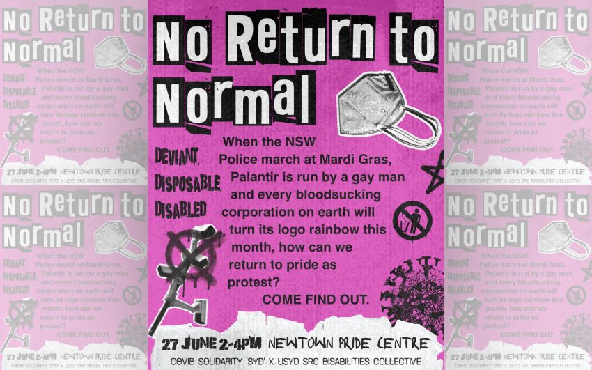 Artwork and image for event "No Return To Normal: Deviant, Disposable, Disabled" 2pm-4pm 27/06/2026 Newtown Pride Centre, 1 Bedford St, Newtown NSW 2042