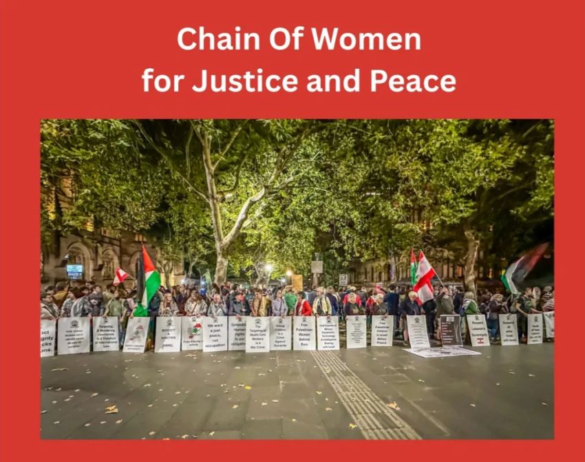 Artwork and image for event "Chain of Women for Justice and Peace" 10am 04/07/2026 Sydney Town Hall, 483 George St, Sydney NSW 2000