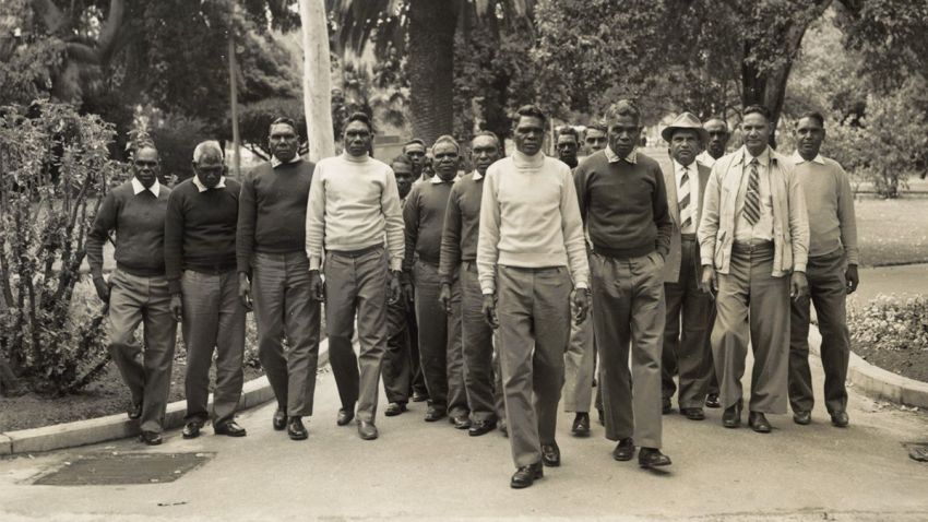 These men came to Perth as witnesses in an action against Middleton, the Commissioner of Native Welfare, in 1958. Source: Don McLeod, How the West was Lost, self published, Port Hedland, 1984