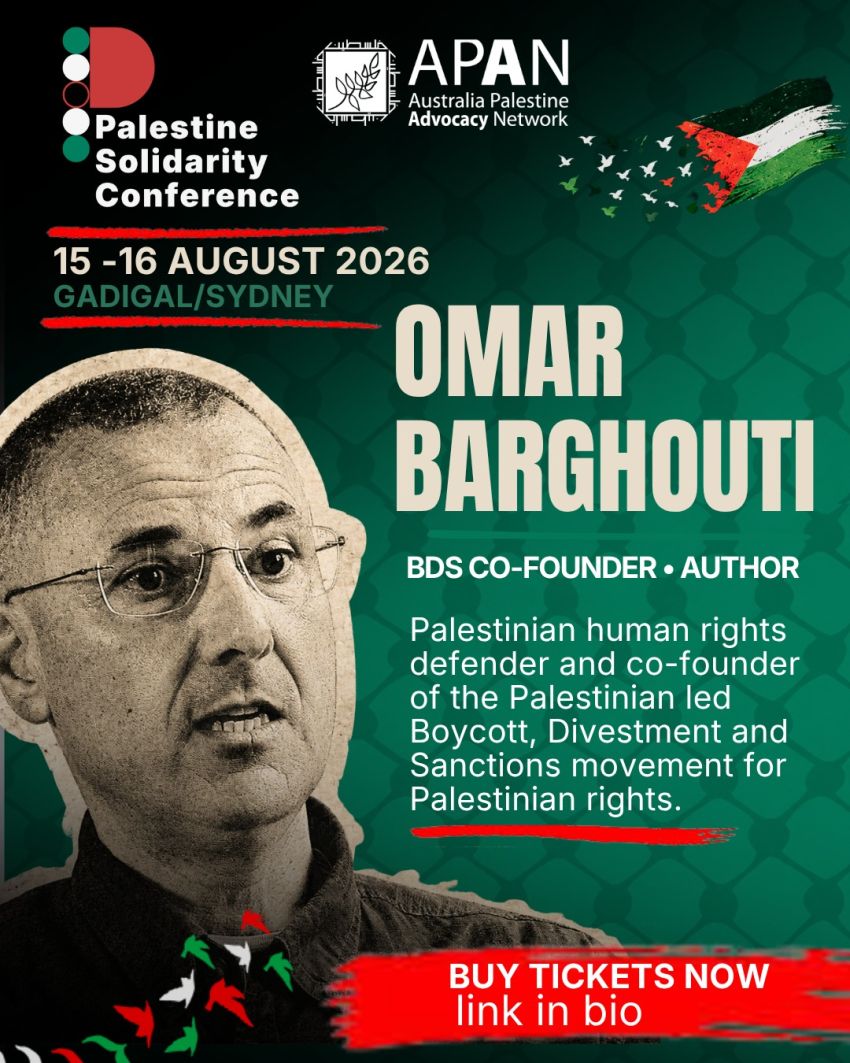 Artwork and poster for event "Palestine Solidarity Conference 2026" 8:30am AEST 15/08/2026 to 5pm AEST 16/08/2026 The Holroyd Centre, 11-17 Miller St, Merrylands NSW 2160