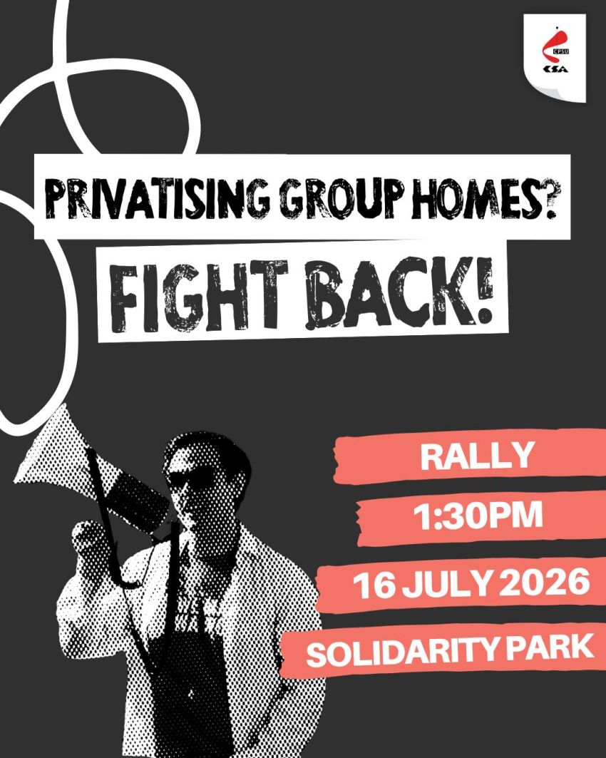 Artwork and poster for event "Stop SCL Privatisation Rally" 1:30pm 16/07/2026  Solidarity Park, corner Parliament Place and, Harvest Terrace, West Perth WA 6005