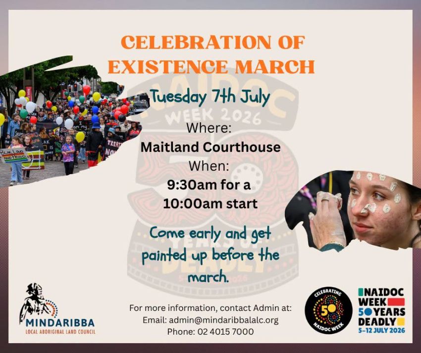 Artwork and image for event "Celebrate Existence March 2026" 9:30am 07/07/2026 Maitland Court House, High Street, 1 Sempill St, Maitland NSW 2320