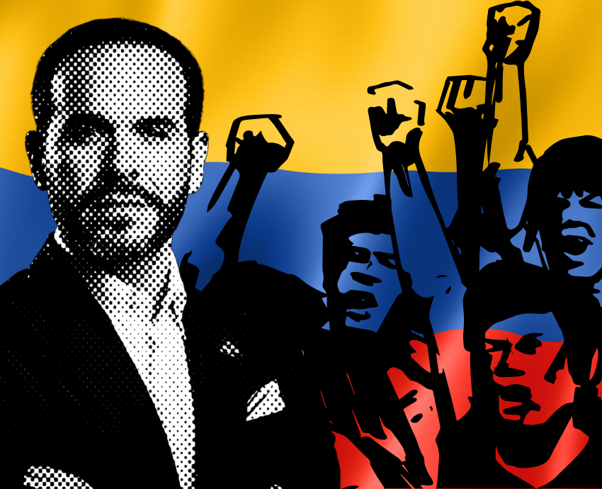 Colombian president and protesters
