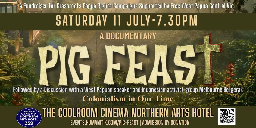 Artwork and image for event "Pig Feast: Colonialism in Our Time – Film and discussion" 7:30pm-9:30pm 11/07/2026 Coolroom Cinema Northern Arts Hotel, 359 Barker St, Castlemaine VIC 3450