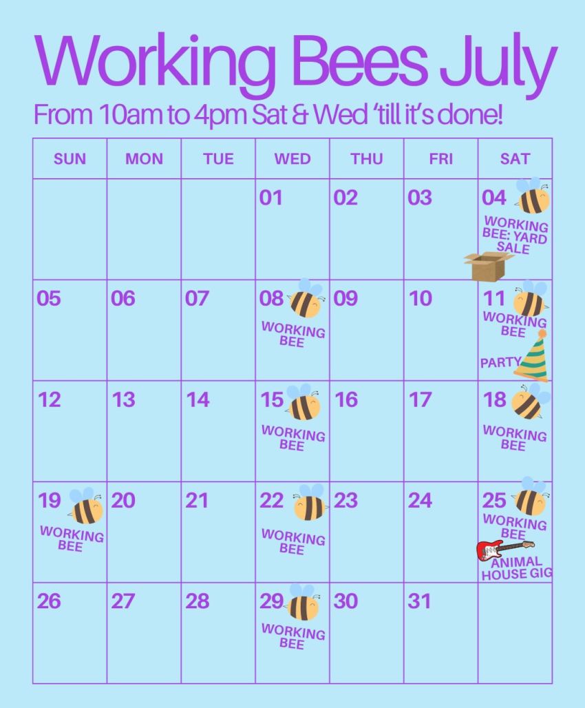 Artwork and image for events "Rewind Move Out Working Bees" July calendar