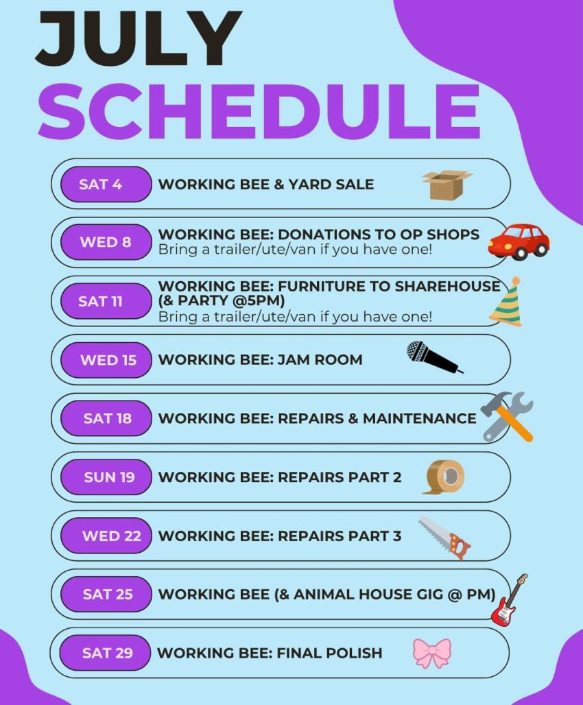 Artwork and image for events "Rewind Move Out Working Bees" July schedule