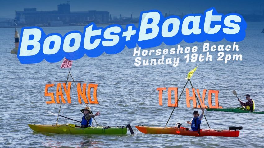 Artwork and image for event "Boots & Boats Against HVO" 2pm 19/07/2026 Horseshoe Beach, Horseshoe Bend Rd, Newcastle NSW 2300