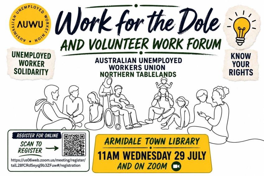 Artwork and image for event "work for the Dole and volunteer work forum" 11am 2907/2026 Armidale Town Library, 182 Rusden St, Armidale NSW 2350