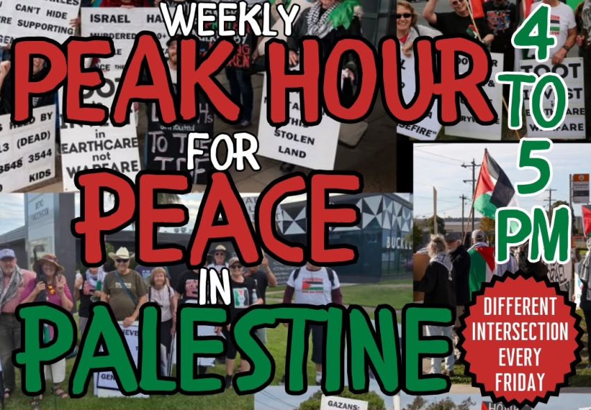 Artwork for weekly events "Weekly Peak Hour for Peace in Palestine"