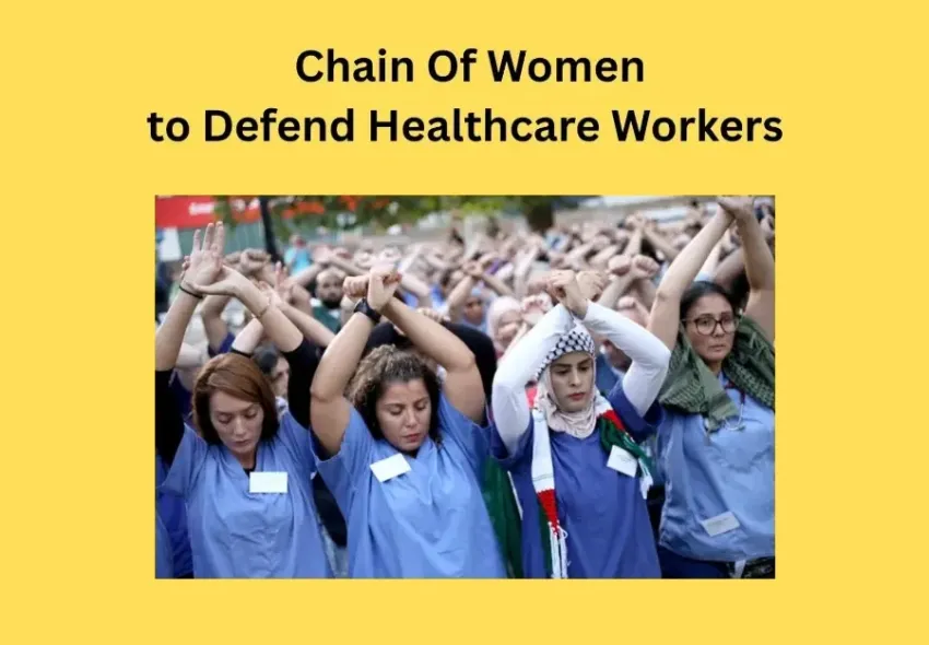 Artwork and image for event "Chain of Women to Defend Healthcare Workers" 1pm 26/07/2026 AHPRA office, 680 George St, Sydney NSW 2000