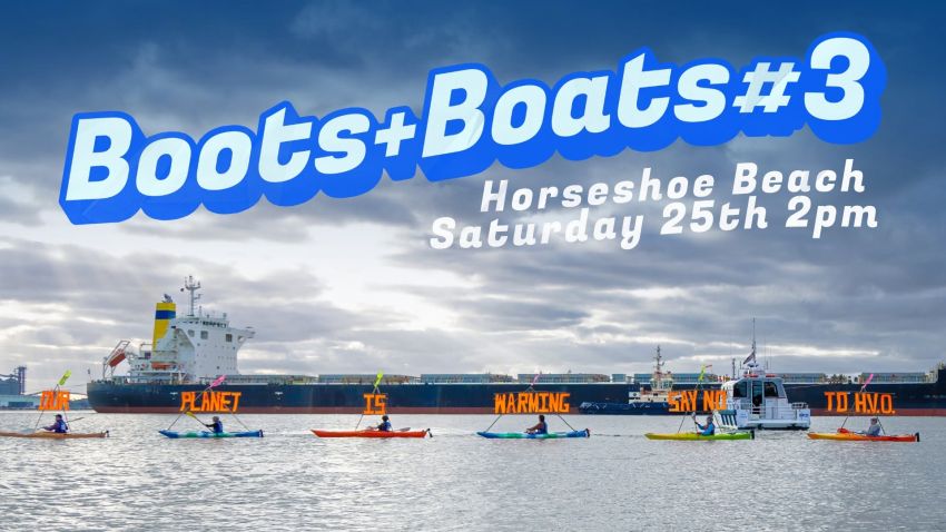 Artwork and image for event "Boots & Boats Against HVO #3" 2pm 25/07/2026 Horseshoe Beach, Horseshoe Bend Rd, Newcastle NSW 2300