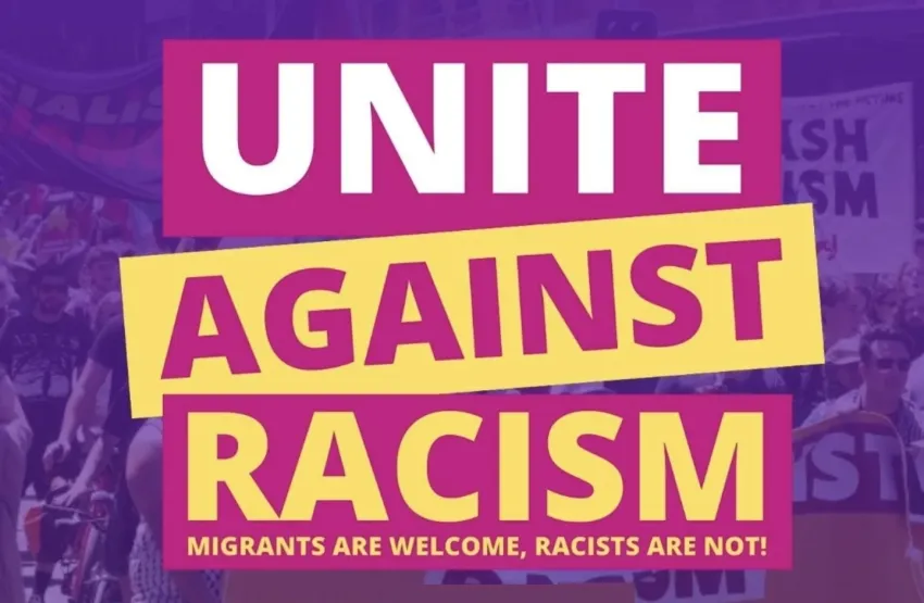 Artwork and image for event "Community Rally: Unite Against Racism – Migrants are welcome, racists are not!" 12pm 16/08/2026 Dandenong Market, Clow Street &, Cleeland St, Dandenong VIC 3175