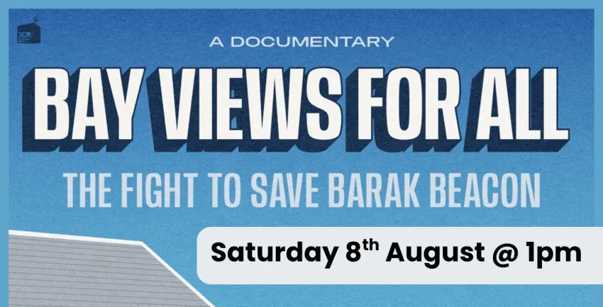 Artwork and image for event "Film screening: Bay Views for All" 1pm 08/08/2026 Geelong Trades Hall, 127 Myers St, Djilang VIC 3220