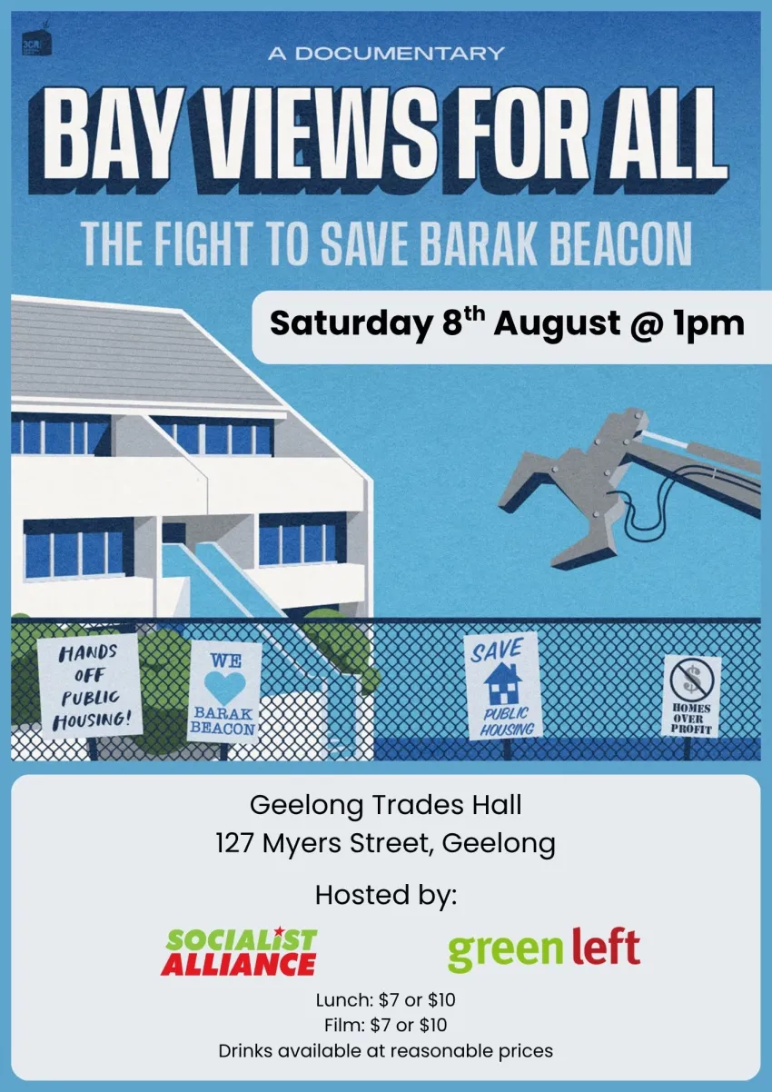 Artwork and image for event "Film screening: Bay Views for All" 1pm 08/08/2026 Geelong Trades Hall, 127 Myers St, Djilang VIC 3220