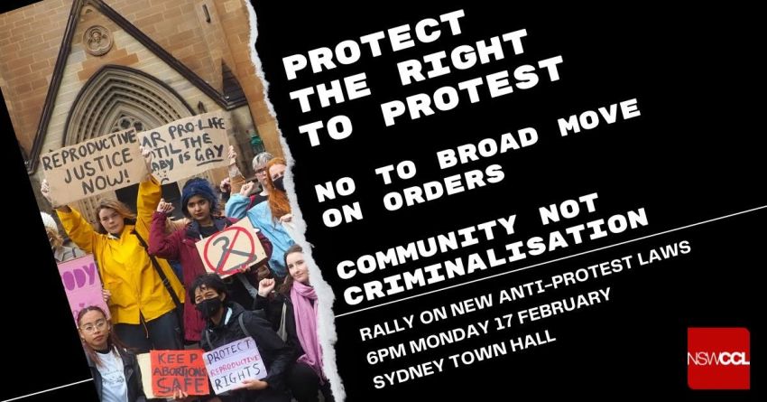 Artwork and image for event "Protect Democracy Protest: No to new protest laws!" 6pm-7pm 17/02/2025 Sydney Town Hall, 483 George St, Sydney NSW 2000