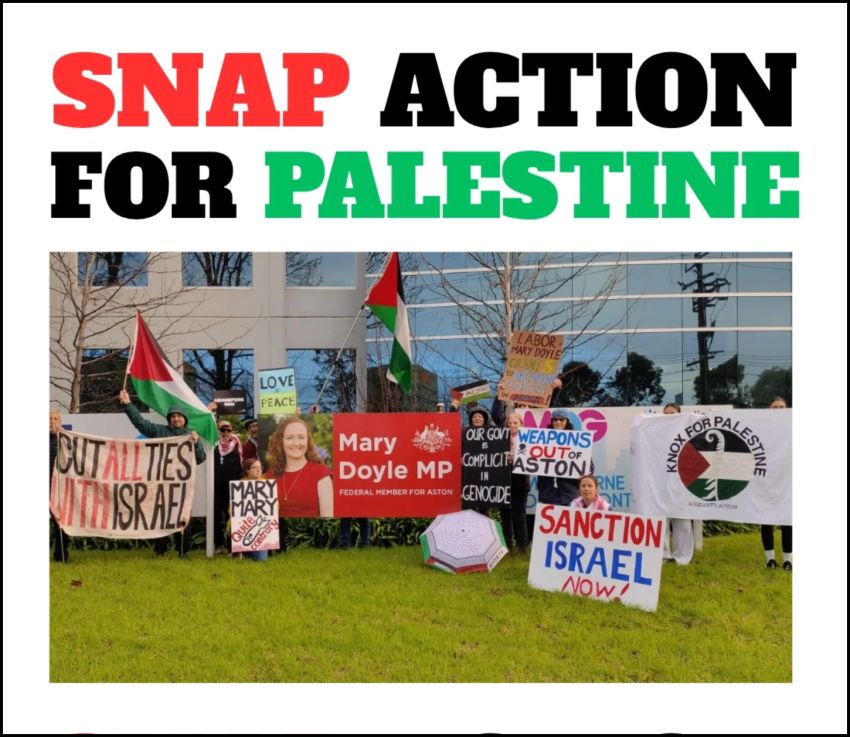 Artwork for event "Snap Action for Palestine: Break Labor's Silence" Mary Doyle's office, 420 Burwood Hwy, Wantirna South VIC 3152