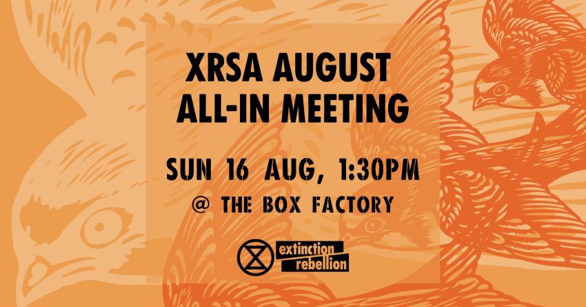 Artwork and image for event "XRSA August All-in meeting" 1:30pm-4:30pm 16/08/2026 The Box Factory 71 Regent St S, Adelaide SA 5000