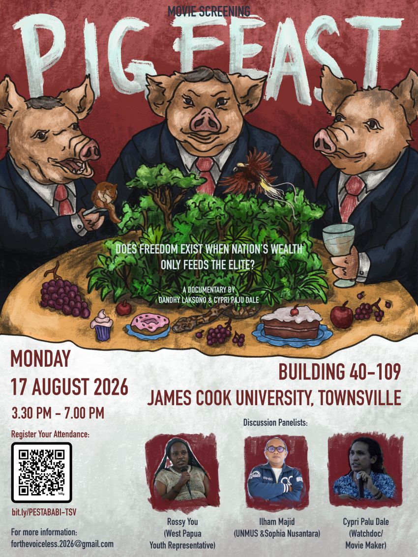 Artwork and image for event "film screening and disucssion: Pesta Babi (Pig Feast)" 3:30pm-7pm 17/08/2026 James Cook University (Building 40, Room 109), 1 James Cook Drive  Bebegu Yumba Campus  Douglas, QLD, 4814