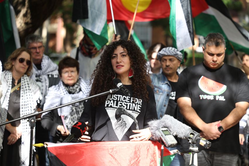 Remah Naji speaking at JFP media conference, July 28