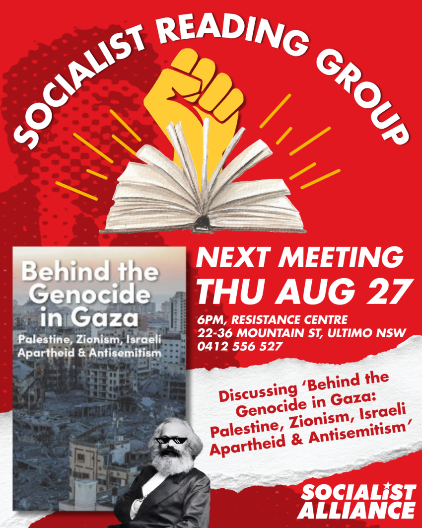 socialist reading group behind the genocide in gaza