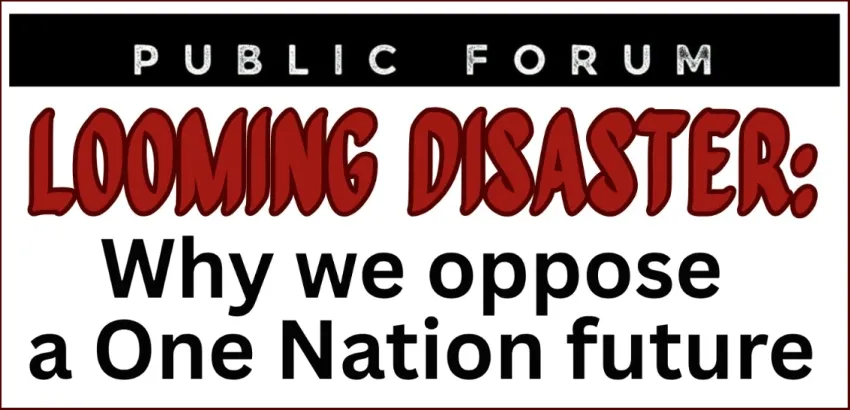 Artwork and image for event "Looming Disaster: Why we oppose a One Nation future" 6pm 05/09/206 Geelong MUA office, 6 Gheringhap St, Djilang VIC 3220