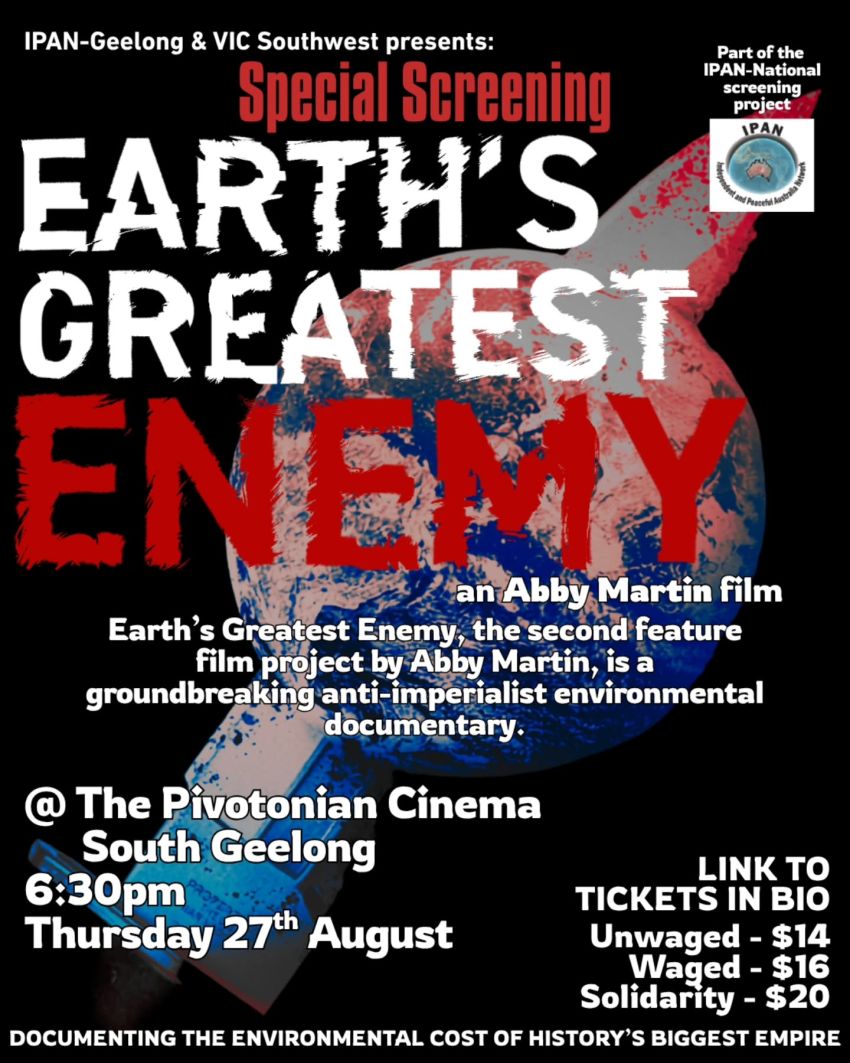 Artwork and image for event "Film screening: Earth's Greatest Enemy" 6:30pm 27/08/2026 The Pivotonian Cinema, 4 Verner St, South Geelong VIC 3220