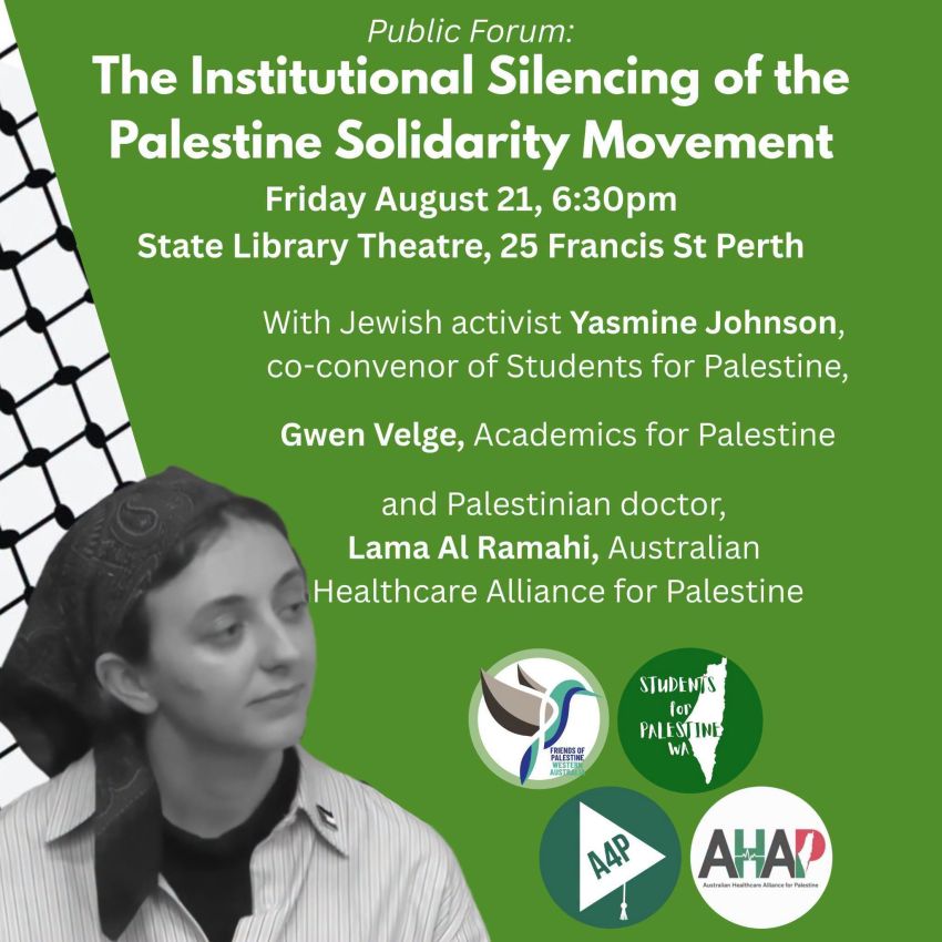 Slide advertising forum on The institutional silencing of Palestine solidarity