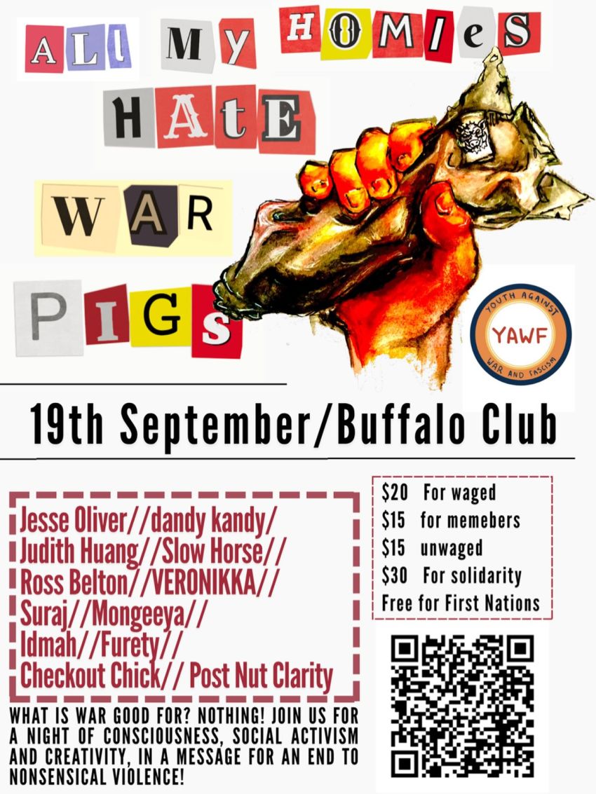 Artwork and image for event "All My Homies Hate War Pigs" 6pm-11pm Buffalo Club, 54 High St, Fremantle WA 6160