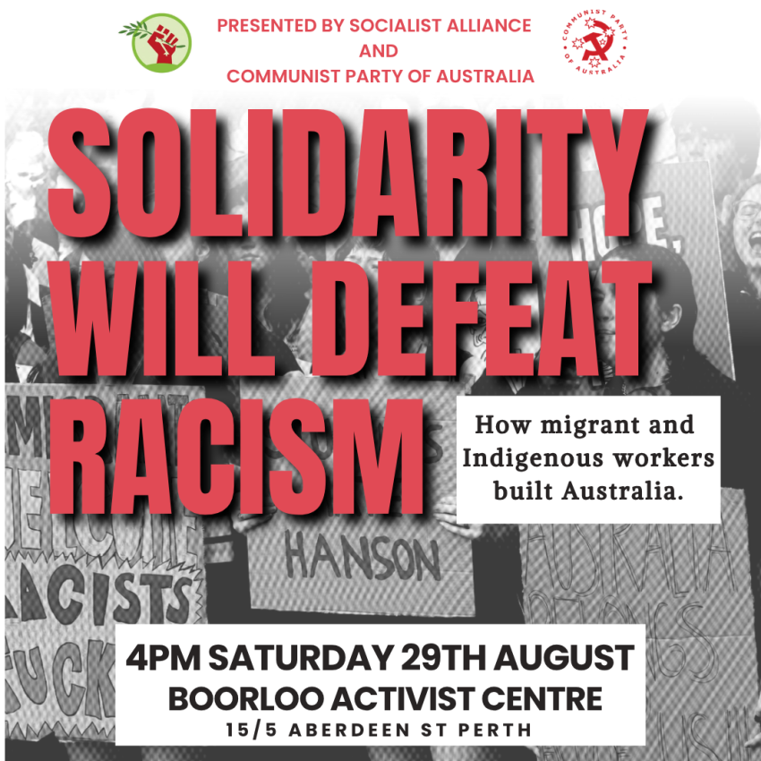 Slide advertising forum "Solidarity will defeat racism".