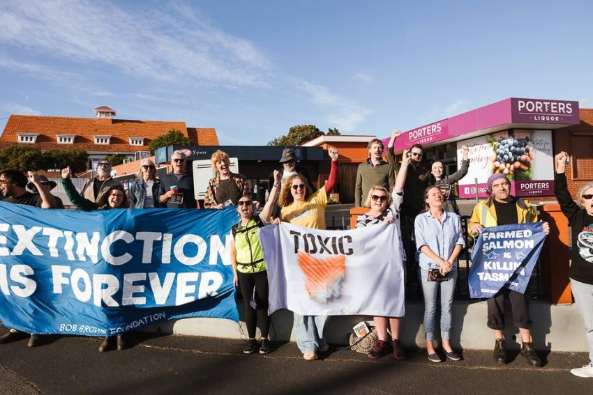 Photo of protest against toxic salmon
