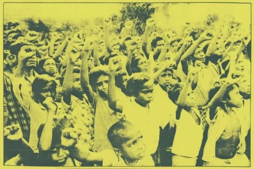 Image: cropped section from a Students Association Executive and Social Action Poster, 1983, Richard Eves Collection (Noel Butlin Archives Centre)