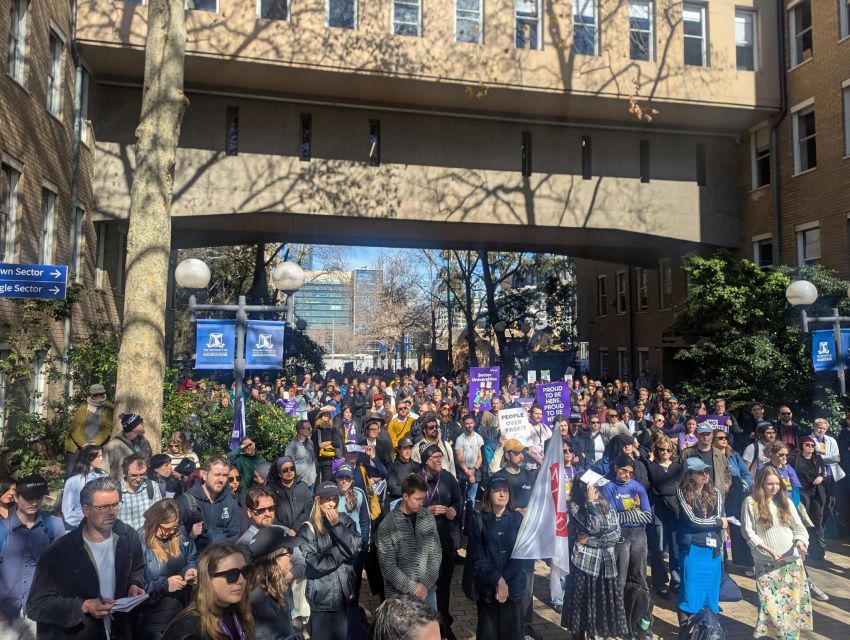 staff and students rally in support of the strike