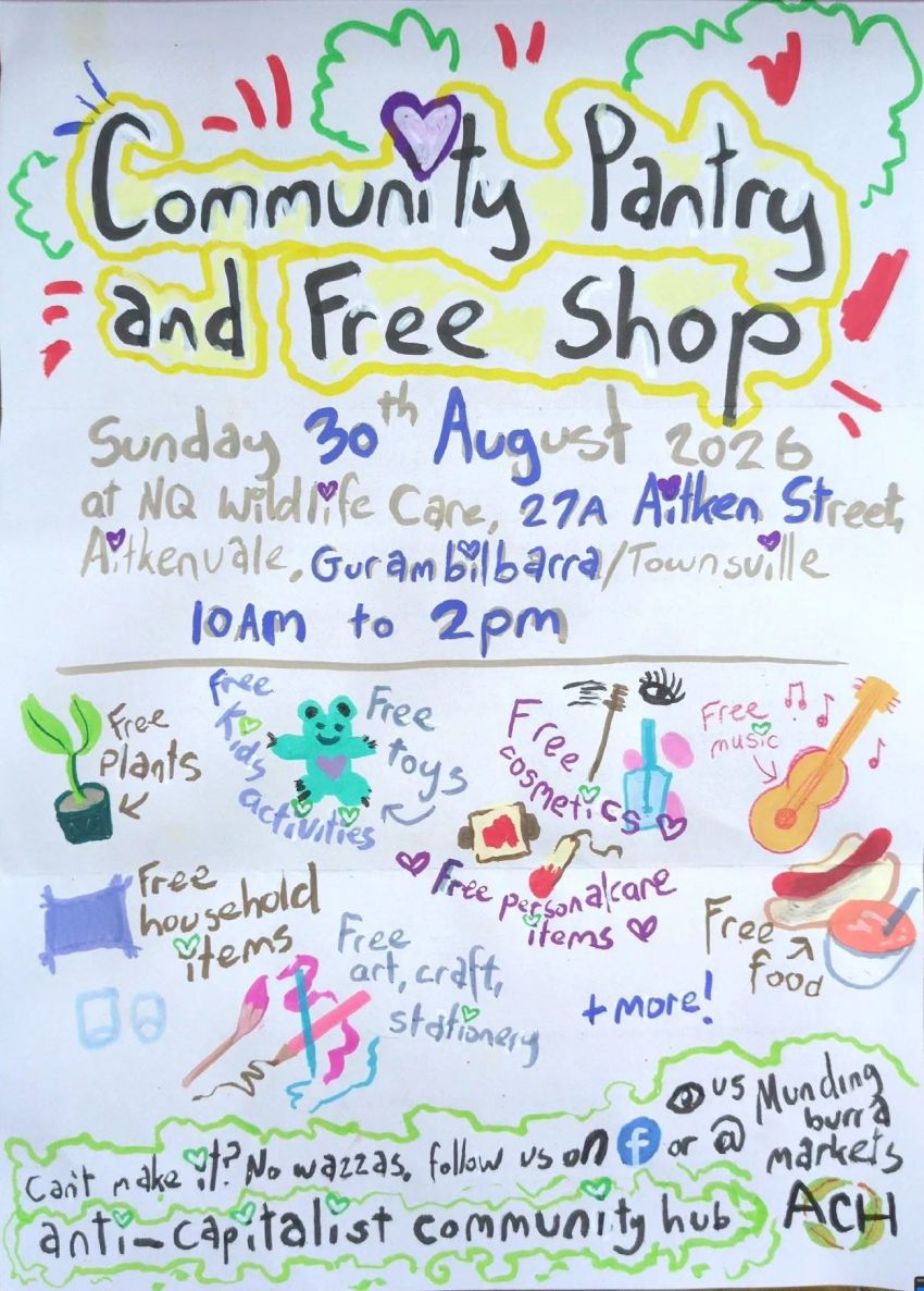 Artwork and image for event "Community Pantry and Free Shop" 10am-2pm 30/09/2026 North Queensland Wildlife Care Inc, 27A Aitken St, Aitkenvale QLD 4814